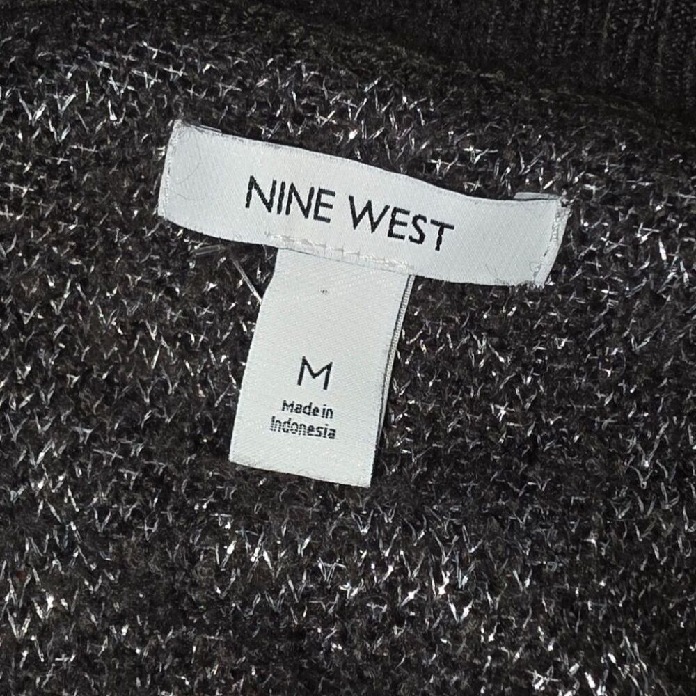 Nine West Metallic Leopard Print V-Neck Tunic Sweater Gray Silver M EUC - Picture 9 of 11